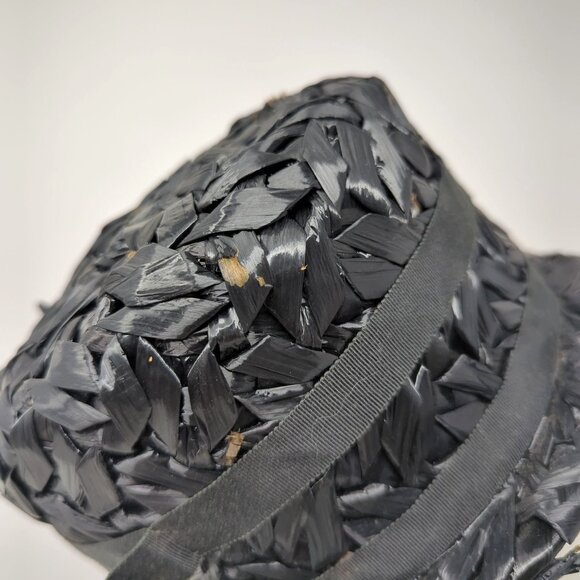 Vintage Black Rattan Hat Cloche Straw - Picture 4 of 8